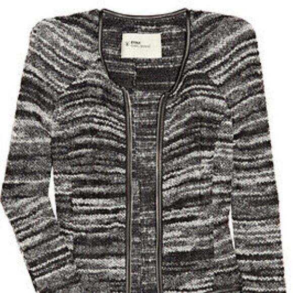 Isabel Marant Lexy Black & White leather trim Cardigan Size Small - Picture 4 of 4